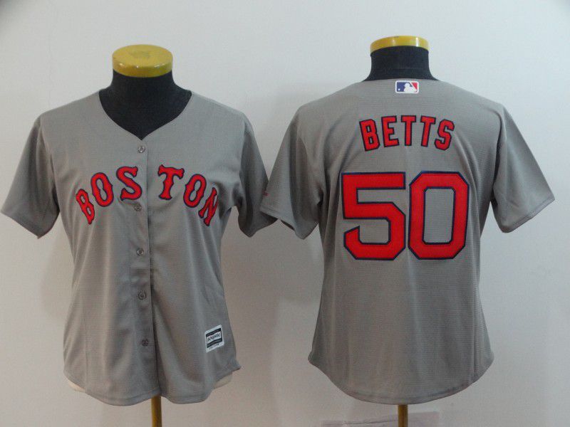 Women Boston Red Sox 50 Betts Grey Game MLB Jerseys